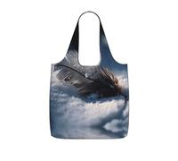 FHECVBN Reusable Shopping Bags Lightweight Foldable Grocery Bags In Pocket,Washable Large Tote Bags A Feather On The Snow Travel Shoulder Bag Gifts For Women Men