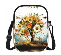 FHECVBN Women Cell Phone Purse Small Crossbody Bags Zipper Sling Purses Travel Shoulder Handbag Floral Tree With Daisies Sunflowers Butterflies Ladybugs Insect Messenger Bag