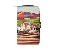 FHEDMN Genuine PU Leather Wallet for Men & Women - Slim Blocking Bifold with 12 Card Slots,Purse Credit Card & ID Holder,Ideal for Travel, Business & Daily Use(Oil Painting, Town at Dusk)
