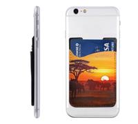 FHEDVBN African Animal Sunset Phone Card Holder Leather Slim Phone Wallet | Stick On Credit Card Case For Back Of Phone Cases, Stronger Adhesive Phone Pocket For Women Men, Fit 7 Cards