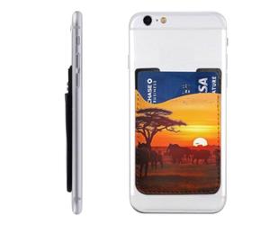 FHEDVBN African Animal Sunset Phone Card Holder Leather Slim Phone Wallet | Stick On Credit Card Case For Back Of Phone Cases, Stronger Adhesive Phone Pocket For Women Men, Fit 7 Cards