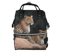 FHEDVBN African Leopard on Rock Diaper Bag Backpack for Women Multifunction Waterproof Mummy Backpacks for Mom Dad, Large Capacity Nappy Bag with Changing Pad Casual Daypack Travel Bags