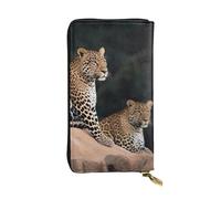 FHEDVBN African Leopard on Rock Wallet for Men Women Long Purse Leather Clutch Large Business Handbag Travel Phone Holder Credit Card Holder Money Case with Zipper Leather Wallets Gift
