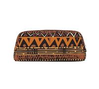 FHEDVBN African Mud Cloth Tribal Makeup Bag Travel Toiletry Bag Big Pencil Bags for Women Men Leather Zipper Coin Pouch Purse, Gold, One Size
