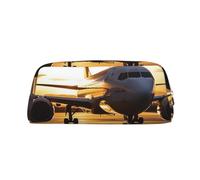 FHEDVBN Airplane in The Evening Light Makeup Bag Travel Toiletry Bag Big Pencil Bag for Women Men Leather Zipper Coin Pouch Purse, Gold, One Size