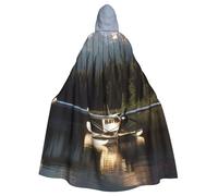 FHEDVBN Airplane on Lake Hooded Cloak Cape Unisex Adult Knight Costume Medieval Robe Long Halloween Cosplay Outfit