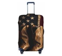 FHEDVBN American Flag with Cowboy Boots Luggage Cover Washable Stretch Suitcase Protector Anti-Scratch Travel Suitcase Cover Protector Elastic Baggage Cover Fits 18-32 Inch Luggage Sleeve, Black, S