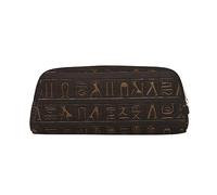 FHEDVBN Ancient Egyptian Hieroglyph Makeup Bag Travel Toiletry Bag Big Pencil Bag for Women Men Leather Zipper Coin Pouch Purse, Gold, One Size
