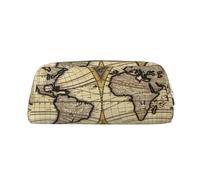 FHEDVBN Ancient Map World Globe Makeup Bag Travel Toiletry Bag Big Pencil Bag for Women Men Leather Zipper Coin Pouch Purse, Gold, One Size