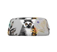FHEDVBN Animals Lemur Flowers Pattern Makeup Bag Travel Toiletry Bag Big Pencil Bag for Women Men Leather Zipper Coin Pouch Purse, Silver, One size