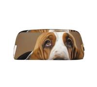 FHEDVBN Basset Hound Makeup Bag Travel Toiletry Bags Big Pencil Bag for Women Men Leather Zipper Coin Pouch Purse, Gold, One Size