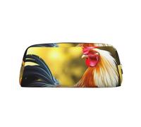 FHEDVBN Beautiful Rooster Hen Makeup Bag Travel Toiletry Bag Big Pencil Bag for Women Men Leather Zipper Coin Pouch Purse, Silver, One Size