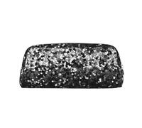 FHEDVBN Black white glitter Makeup Bag Travel Toiletry Bag Big Pencil Bag for Women Men Leather Zipper Coin Pouch Purse, Silver, One Size