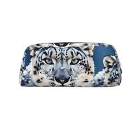 FHEDVBN Blue eyed snow leopard Makeup Bag Travel Toiletry Bag Big Pencil Bag for Women Men Leather Zipper Coin Pouch Purse, Gold, One Size