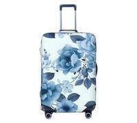 FHEDVBN Blue Flower Floral Pattern Roses Luggage Cover Washable Stretch Suitcase Protector Anti-Scratch Luggage Sleeve Elastic Baggage Cover Fits 18-32 Inch, Black, M