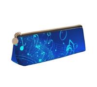 FHEDVBN Blue Musical Notes Makeup Bag Leather Pencil Case for Work Office Zippered Pen Pouch Aesthetic Pencil Storage Bag Portable Coin Pouch Purse for Travel