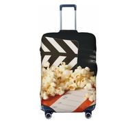 FHEDVBN Cinema Clapboard And Popcorn Luggage Cover Washable Stretch Suitcase Protector Anti-Scratch Luggage Sleeve Elastic Baggage Cover Fits 18-32 Inch, Black, M