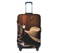 FHEDVBN Cowboy Black Hat Western Boots Luggage Cover Washable Stretch Suitcase Protector Anti-Scratch Travel Suitcase Cover Protector Elastic Baggage Cover Fits 18-32 Inch Luggage Sleeve, Black, S