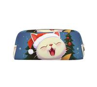 FHEDVBN Cute Cat Sing Christmas Carols Makeup Bag Travel Toiletry Bag Big Pencil Bag for Women Men Leather Zipper Coin Pouch Purse, Gold, One Size
