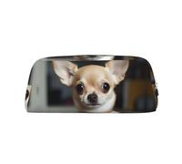 FHEDVBN cute chihuahua Makeup Bag Travel Toiletry Bag Big Pencil Bags for Women Men Leather Zipper Coin Pouch Purse, Silver, One size