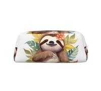 FHEDVBN Cute sloth Leaves Makeup Bag Travel Toiletry Bag Big Pencil Bag for Women Men Leather Zipper Coin Pouch Purse