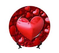 FHEDVBN Decorative Plate for Display, Hearts Love Bone China Decorative Plate 6in, Ceramic Dinner Plate with Stand, Wall Hanging Ornaments, Elegant Art Crafts for Women Men Gifts