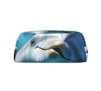 FHEDVBN Dolphin with a Smile Makeup Bag Travel Toiletry Bags Big Pencil Bag for Women Men Leather Zipper Coin Pouch Purse