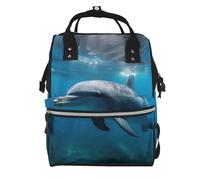 FHEDVBN Dolphins in the Ocean Diaper Bag Backpack for Women Multifunction Waterproof Mummy Backpacks for Mom Dad, Large Capacity Nappy Bag with Changing Pad Casual Daypack Travel Bags