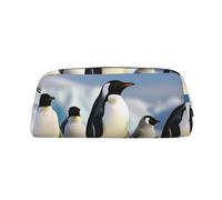 FHEDVBN Five Penguins Makeup Bag Travel Toiletry Bag Big Pencil Bag for Women Men Leather Zipper Coin Pouch Purse, Gold, One Size