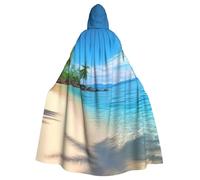 FHEDVBN Hawaiian Beach with Palm Trees Hooded Cloak Cape Unisex Adult Knight Costume Medieval Robe Long Halloween Cosplay Outfit
