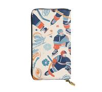 FHEDVBN Hockey Elements Creative Patterned Wallet for Men Women Long Purse Leather Clutch Large Business Handbag Travel Phone Holder Credit Card Holder Money Case with Zipper Leather Wallets Gift