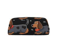 FHEDVBN I Love My Dog Dachshunds Makeup Bag Travel Toiletry Bag Big Pencil Bags for Women Men Leather Zipper Coin Pouch Purse, Gold, One size
