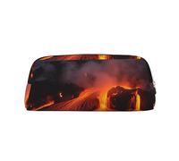 FHEDVBN Kilauea Volcano Makeup Bag Travel Toiletry Bag Big Pencil Bag for Women Men Leather Zipper Coin Pouch Purse, Gold, One size
