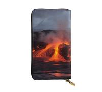 FHEDVBN Kilauea Volcano Wallet for Men Women Long Purse Leather Clutch Large Business Handbag Travel Phone Holder Credit Card Holder Money Case with Zipper Leather Wallets Gift