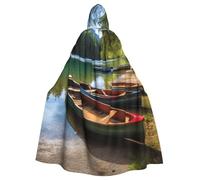 FHEDVBN Lake with Boats Canoes Park Hooded Cloak Cape Unisex Adult Knight Costume Medieval Robe Long Halloween Cosplay Outfit