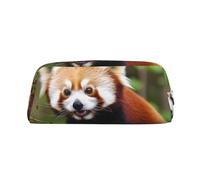FHEDVBN Little Red Panda Makeup Bag Travel Toiletry Bag Big Pencil Bags for Women Men Leather Zipper Coin Pouch Purse, Silver, One size