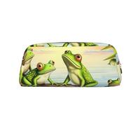 FHEDVBN Many Frogs Sing on The Branches Makeup Bag Travel Toiletry Bag Big Pencil Bag for Women Men Leather Zipper Coin Pouch Purse, Gold, One Size