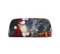 FHEDVBN Merry Christmas Santa's gift Makeup Bag Travel Toiletry Bag Big Pencil Bags for Women Men Leather Zipper Coin Pouch Purse, Silver, One Size