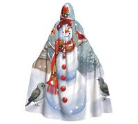 FHEDVBN Merry Christmas Snow man and Birds Hooded Cloak Cape Unisex Adult Knight Costume Medieval Robe Long Halloween Cosplay Outfit