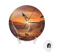 FHEDVBN Native American Tribes Wall Clock Battery Operated - Silent Non Ticking Round Wall Clocks - Modern Clock 10" - Designer Clock - Kitchen Clock - Office Clock - Living Room Clock with Stand