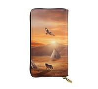 FHEDVBN Native American Tribes Wallet for Men Women Long Purse Leather Clutch Large Business Handbag Travel Phone Holder Credit Card Holder Money Case with Zipper Leather Wallets Gift
