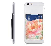 FHEDVBN Peach Peony Phone Card Holder Leather Slim Phone Wallet | Stick On Credit Card Case For Back Of Phone Cases, Stronger Adhesive Phone Pocket For Women Men, Fit 7 Cards