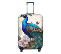 FHEDVBN Peacock Floral Luggage Cover Washable Stretch Suitcase Protector Anti-Scratch Travel Suitcase Cover Protector Elastic Baggage Cover Fits 18-32 Inch Luggage Sleeve, Black, S