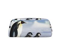 FHEDVBN Penguin family Makeup Bag Travel Toiletry Bag Big Pencil Bag for Women Men Leather Zipper Coin Pouch Purse, Silver, One size
