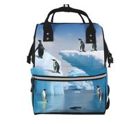 FHEDVBN Penguins On The Iceberg Diaper Bag Backpack for Women Multifunction Waterproof Mummy Backpacks for Mom Dad, Large Capacity Nappy Bag with Changing Pad Casual Daypack Travel Bags