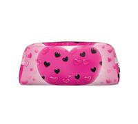FHEDVBN Pink Love Heart Makeup Bag Travel Toiletry Bag Big Pencil Bag for Women Men Leather Zipper Coin Pouch Purse, Silver, One Size