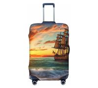 FHEDVBN pirate ship in the sunset Luggage Cover Washable Stretch Suitcase Protector Anti-Scratch Luggage Sleeve Elastic Baggage Cover Fits 18-32 Inch, Black, M