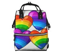 FHEDVBN Rainbow Colored Gay Pride Hearts Diaper Bag Backpack for Women Multifunction Waterproof Mummy Backpacks for Mom Dad, Large Capacity Nappy Bag with Changing Pad Casual Daypack Travel Bags