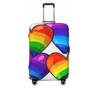 FHEDVBN Rainbow Colored Gay Pride Hearts Luggage Cover Washable Stretch Suitcase Protector Anti-Scratch Travel Luggage Sleeve Elastic Baggage Cover Fits 18-32 Inch, Black, XL