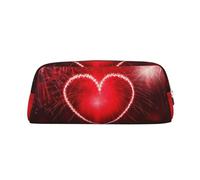 FHEDVBN Red Hearts Fireworks Makeup Bag Travel Toiletry Bags Big Pencil Bag for Women Men Leather Zipper Coin Pouch Purse, Silver, One Size